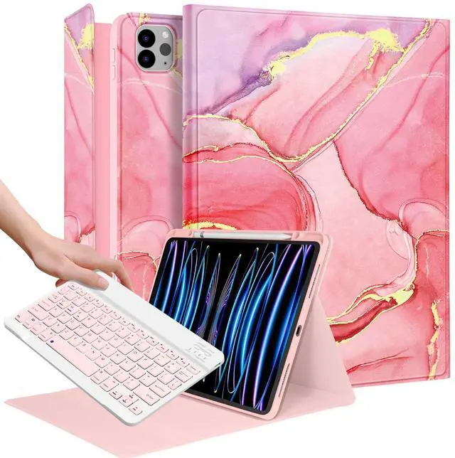 Main image of Wazzasoft for iPad Air 13 inch Case 2024 M2, for iPad Pro 12.9'' Case with Keyboard Pencil Holder Folio Tablet Cover Women Girls Cute Kawaii Flower Art for Apple Air 11, Pro 12.9