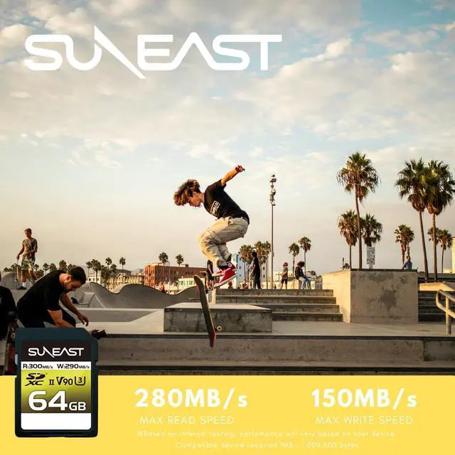 Alt view image 2 of 4 - SUNEAST SDXC Card 64GB Up to 300MB/s UHS-II V90 U3 pSLC 4K 8K ULTIMATE PRO Professional Memory Card SE-SDU2064GA300