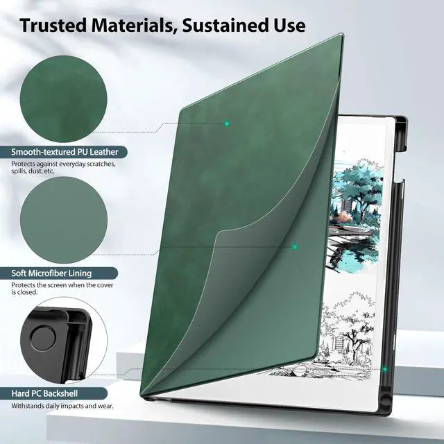 Alt view image 3 of 5 - TiMOVO Case for Remarkable Paper Pro 11.8Inch 2024, Lightweight Hard Back Shell Protective Book Folio Cover with Pen Holder for Remarkable Paper Pro Color Tablet, Support Auto Wake/Sleep,Emerald Green