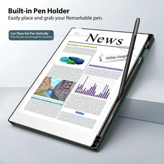 Alt view image 4 of 5 - TiMOVO Case for Remarkable Paper Pro 11.8Inch 2024, Lightweight Hard Back Shell Protective Book Folio Cover with Pen Holder for Remarkable Paper Pro Color Tablet, Support Auto Wake/Sleep,Emerald Green