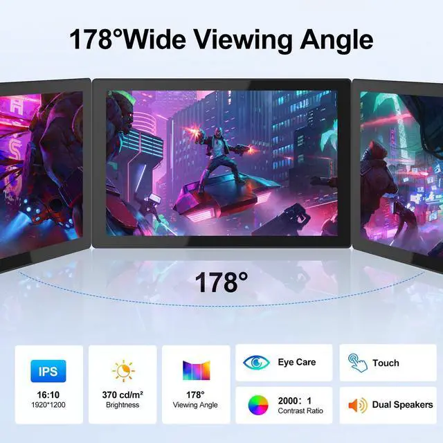 Alt view image 2 of 5 - XBONFIRE 10.1 Inch Touchscreen Monitor - 1920x1200 HDMI Touch Screen Monitor 16:10 IPS Rpi Screen Display for Pi 5/4/3/2/Zero/B/B+ Win11/10/8/7 W/VESA,Speaker,Fan,Stand Free Driver