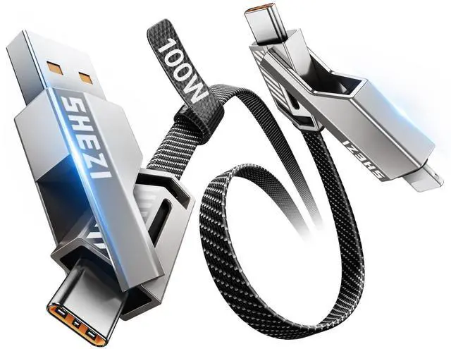 Main image of [Upgrade] Vexipia 4-in-1 Long USB C Cable 100W 10FT Lightning Cable Fast Charging Flat Nylon Braided for iPhone/iPad Charger Cord [480Mbps Data Sync] Multi Charge Wire with Lightning/Type C/USB A Port