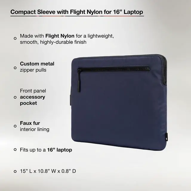 Alt view image 2 of 5 - Incase Compact Sleeve in Flight Nylon for 15-inch MacBook Pro Retina, 15-inch MacBook Pro, and 16-inch MacBook Pro - Slim, Lightweight, and Durable Protection with Sleek Design - Navy