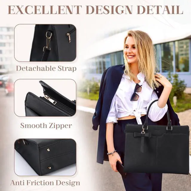 Alt view image 3 of 5 - VX VONXURY Laptop Bag for Women Tote Bag for 15.6 inch Casual Handbag with Clutch Purse for Business Office Work, Black