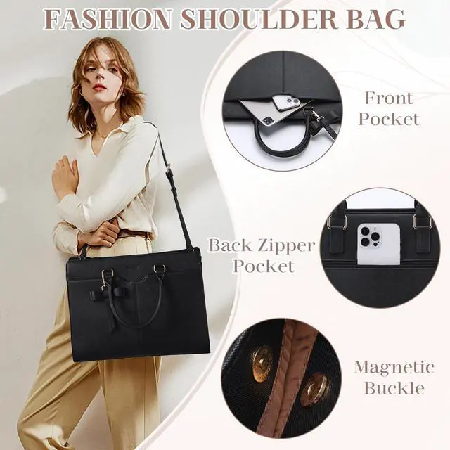 Alt view image 5 of 5 - VX VONXURY Laptop Bag for Women Tote Bag for 15.6 inch Casual Handbag with Clutch Purse for Business Office Work, Black