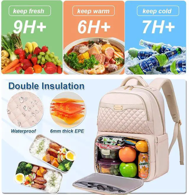 Alt view image 3 of 5 - Weitars Lunch Backpack, Insulated Cooler Backpack 15.6 Inch Laptop Backpack For Women Men For Women Nurses Teacher Gifts for College Work Beach Camping Picnics Travel