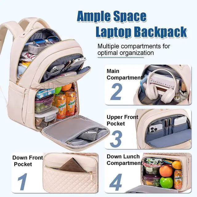 Alt view image 2 of 5 - Weitars Lunch Backpack, Insulated Cooler Backpack 15.6 Inch Laptop Backpack For Women Men For Women Nurses Teacher Gifts for College Work Beach Camping Picnics Travel