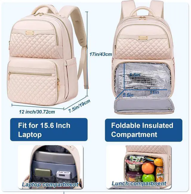 Alt view image 5 of 5 - Weitars Lunch Backpack, Insulated Cooler Backpack 15.6 Inch Laptop Backpack For Women Men For Women Nurses Teacher Gifts for College Work Beach Camping Picnics Travel