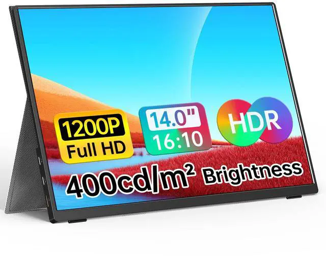 Main image of WGK Portable 14 Inch FHD1200P Ultra-Slim Laptop Monitor, USB-C HDMI Plug&Play, 100% SRGB External Display, Dual Speakers Extender, Smart Cover for Laptop, PC, Phone, Xbox PS4/5
