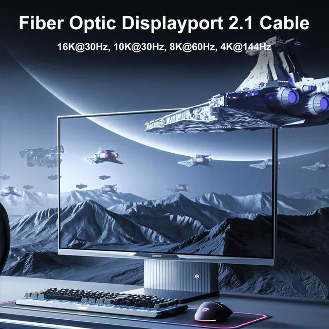 Alt view image 5 of 5 - FIBBR Certified DisplayPort 2.1 Cable,DP2.1 Cable 40Gbps Video Display Port Cord Supports 16K@30Hz, 10K@30Hz, 8K@60Hz, 4K@165Hz, HDR, HDCP 2.2, 3D, ARC (50FT/15M)