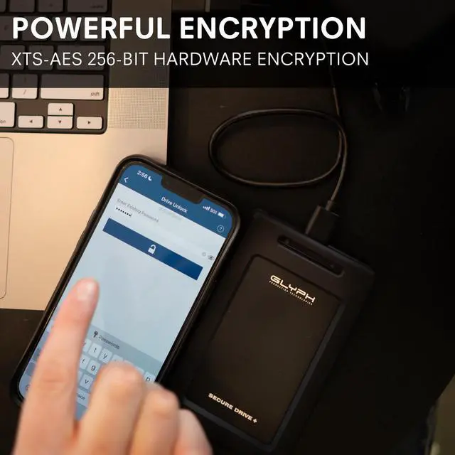 Alt view image 3 of 5 - Glyph SecureDrive+ 5TB Professional Encrypted Rugged Mobile Hard Drive with Bluetooth