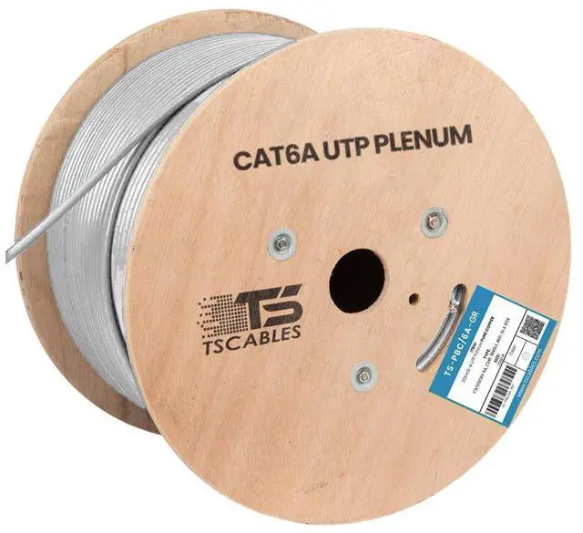Main image of TSCables | Cat6A Plenum (CMP) 1000ft, 750Mhz, PoE++ (4PPoE) | 100% Solid Bare Copper | 23AWG Unshielded Twisted Pairs (UTP), Available in 7 Colors for Easy Identification (Gray, 1000ft)
