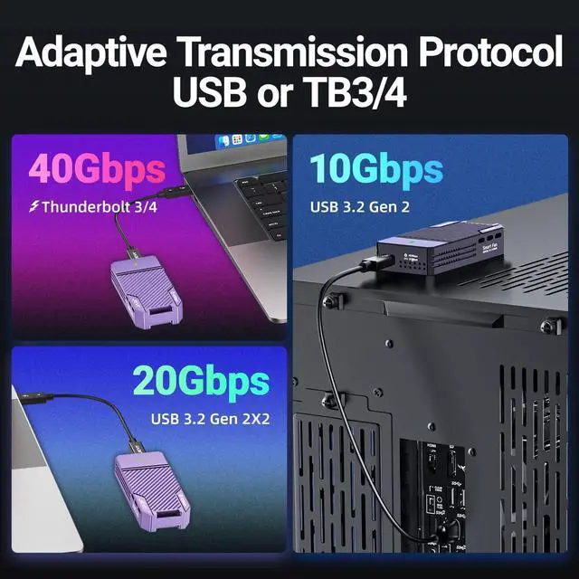 Alt view image 2 of 5 - JEYI 40Gbps USB4 M.2 Enlcosure with Fan, PWM USB C PCIe 3.0x4 NVMe to USB Adapter - Up to 8TB, Full Aluminum Case, Compatible Thunderbolt 3/4 USB3.2/3.1/3.0