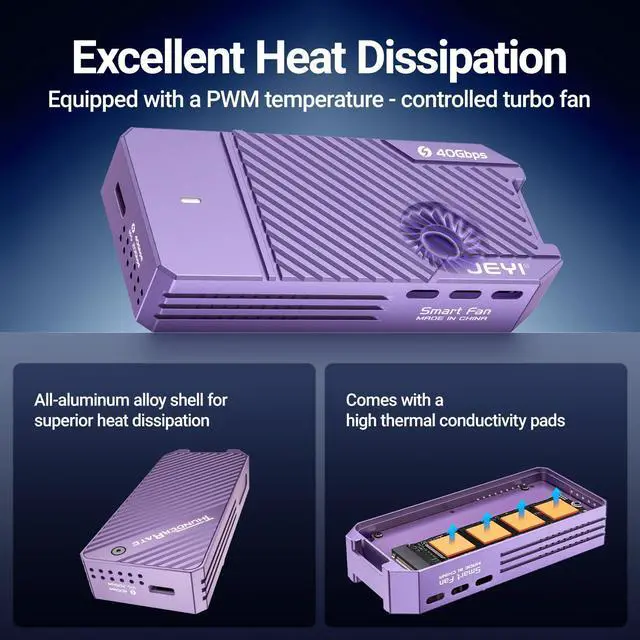 Alt view image 4 of 5 - JEYI 40Gbps USB4 M.2 Enlcosure with Fan, PWM USB C PCIe 3.0x4 NVMe to USB Adapter - Up to 8TB, Full Aluminum Case, Compatible Thunderbolt 3/4 USB3.2/3.1/3.0