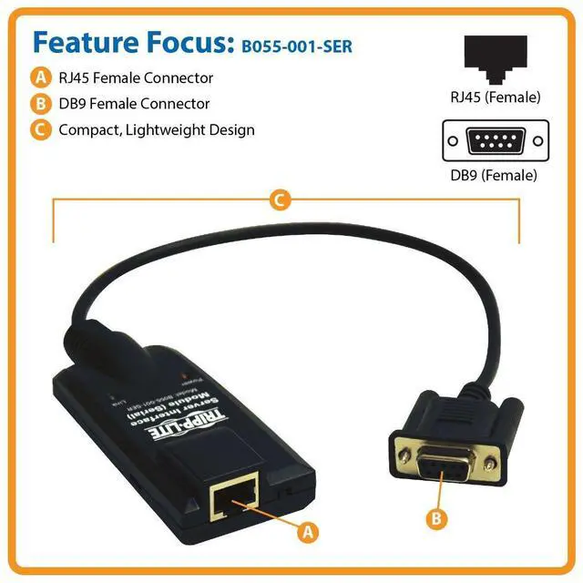 Alt view image 2 of 3 - Tripp Lite Serial Server Interface Unit/Module for B064-Series Cat5 KVM Switches (B055-001-SER)