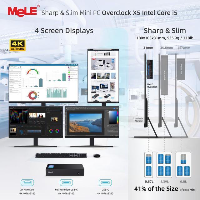 Alt view image 3 of 5 - MeLE Overclock X5 Core i5-12450H (8C/12T, up to 4.4GHz) Ultrathin Mini PC 32GB DDR4 512GB SSD, Mini Desktop Computer with 2x HDMI + 2x USB-C 4K Quad Display, Dual LAN 1G+ 2.5G LAN, 2.4/5GHz WiFi BT5.2