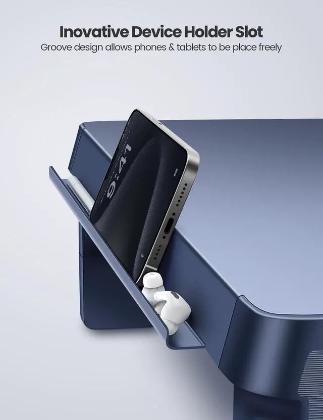 Alt view image 3 of 5 - Vaydeer USB 3.0 Monitor Stand, Metal Height Adjustable Monitor Riser with Hub, Support Fast Charging and Transfer Data, Keyboard and Mouse Storage Desk Organizer for Laptop,Computer,Notebook,MacBook,2