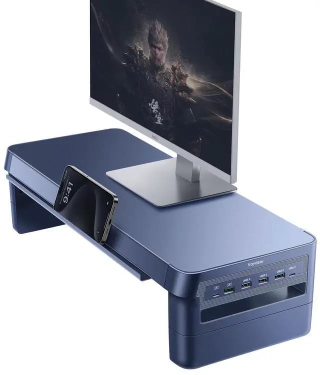 Main image of Vaydeer USB 3.0 Monitor Stand, Metal Height Adjustable Monitor Riser with Hub, Support Fast Charging and Transfer Data, Keyboard and Mouse Storage Desk Organizer for Laptop,Computer,Notebook,MacBook,2