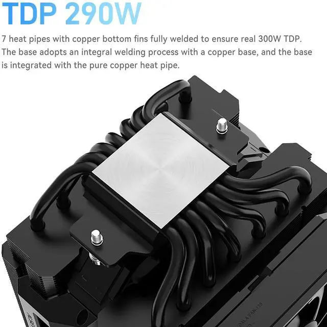 Alt view image 3 of 5 - ALSEYE W700 Pro CPU Cooler Dual-Tower 290W TDP PWM 7 Heat Pipes Copper Bottom Air Cooler ARGB Voice-Activated Synchronized Rhythm Light Cover Koala Fans LGA1700/1200/2011/2066 AM5/AM4 (Black)