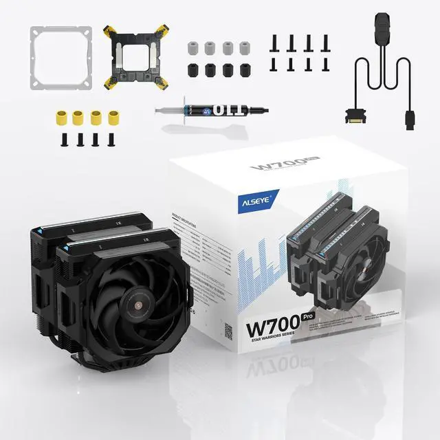 Alt view image 5 of 5 - ALSEYE W700 Pro CPU Cooler Dual-Tower 290W TDP PWM 7 Heat Pipes Copper Bottom Air Cooler ARGB Voice-Activated Synchronized Rhythm Light Cover Koala Fans LGA1700/1200/2011/2066 AM5/AM4 (Black)