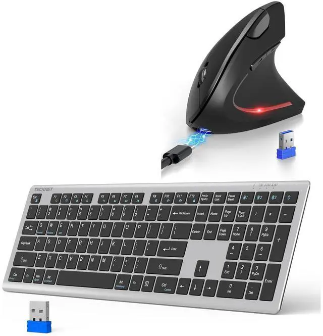 Main image of TECKNET Ergonomic Mouse Bluetooth Rechargeable & 4-Device (2.4G+BT) Bluetooth Keyboard Rechargeable, Ultra-Slim Quiet Wireless Keyboard