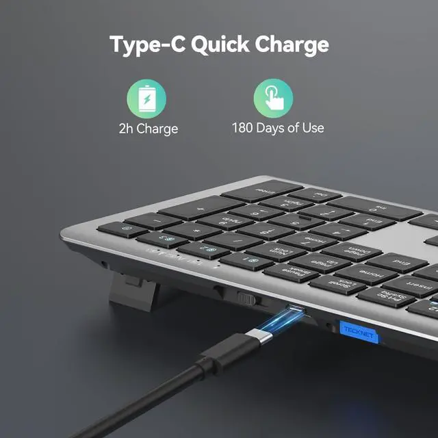 Alt view image 5 of 5 - TECKNET Ergonomic Mouse Bluetooth Rechargeable & 4-Device (2.4G+BT) Bluetooth Keyboard Rechargeable, Ultra-Slim Quiet Wireless Keyboard