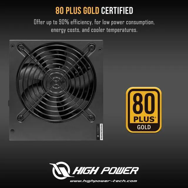 Alt view image 2 of 5 - HIGH POWER 600W Power Supply, 80 Plus Gold Certified PSU, Continuous Power with 120mm Whisper Quiet Fan, ATX 12V V2.3/EPS 12V Active PFC Reliable Performance, Energy-Efficient