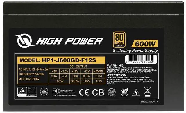 Alt view image 4 of 5 - HIGH POWER 600W Power Supply, 80 Plus Gold Certified PSU, Continuous Power with 120mm Whisper Quiet Fan, ATX 12V V2.3/EPS 12V Active PFC Reliable Performance, Energy-Efficient