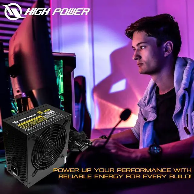 Alt view image 3 of 5 - HIGH POWER 600W Power Supply, 80 Plus Gold Certified PSU, Continuous Power with 120mm Whisper Quiet Fan, ATX 12V V2.3/EPS 12V Active PFC Reliable Performance, Energy-Efficient