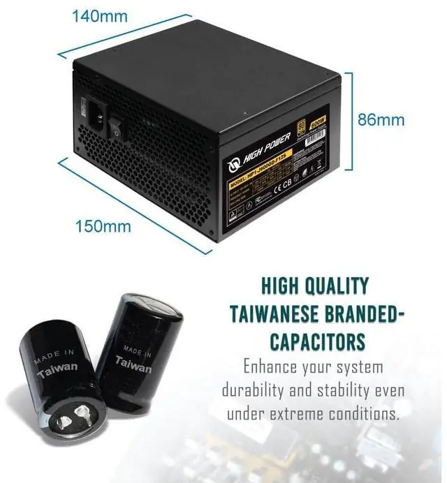 Alt view image 5 of 5 - HIGH POWER 600W Power Supply, 80 Plus Gold Certified PSU, Continuous Power with 120mm Whisper Quiet Fan, ATX 12V V2.3/EPS 12V Active PFC Reliable Performance, Energy-Efficient