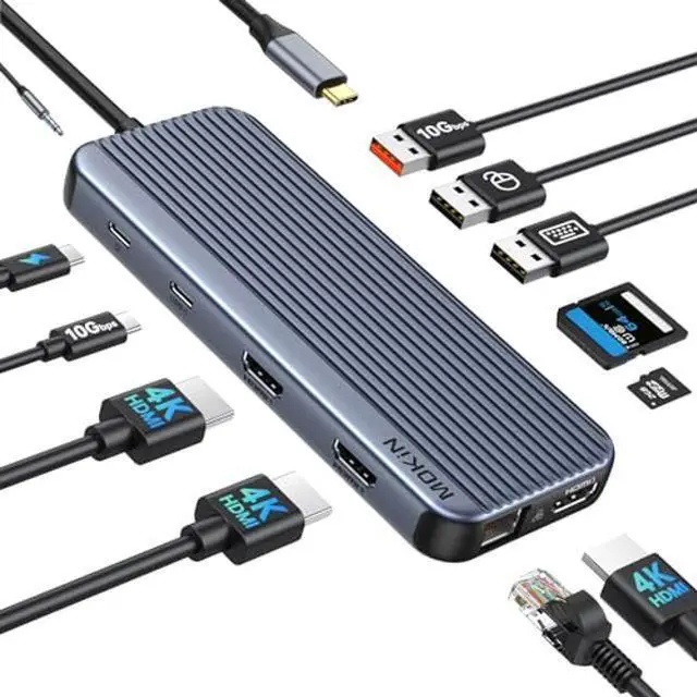 Main image of USB C Docking Station 3 HDMI, 12 in 1 Docking Station Triple Display, Docking Station Dual Monitor, Laptop Docking Station 3 HDMI with 10 Gbps, Ethernet, USB A/C 3.1, USB 2.0, 100W PD, Audio & Mic, SD
