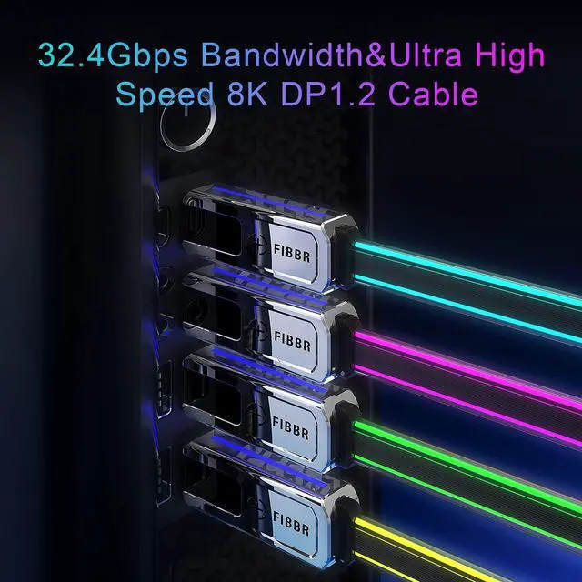 Alt view image 5 of 5 - FIBBR DP 1.4 Cable, 32.4Gbps Ultra High Speed DP to DP Male to Male Displayport Cable Supports 8K@60Hz, 4K@144H, 2K@165Hz Compatible for Laptop PC TV(16.4FT/5M)