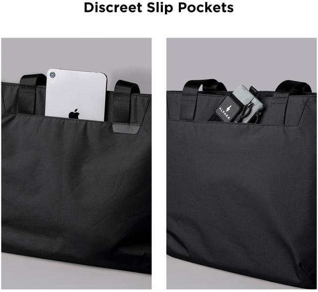 Alt view image 5 of 5 - ALPAKA Elements Tote (L) Black/Grey - Spacious Interior Tote Bag with Foldable,Laptop Sleeve,Slip Pockets,Casual Use,Self Standing,Magnetic Front & Main Storage,Weatherproof Fabric,Carabiner Loops