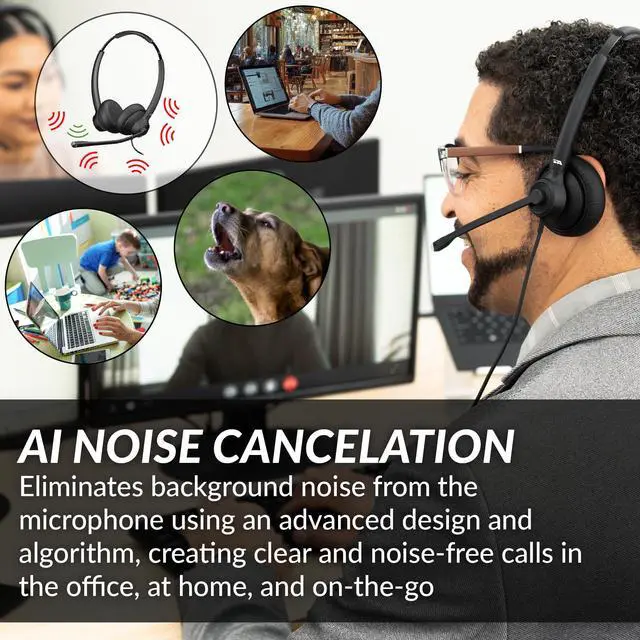 Alt view image 2 of 5 - Cyber Acoustics Professional USB Headset with AI Noise Cancelation (AC-404) - AI Noise Canceling Mic Eliminates Background Noise in Any Environment for Professional Calls, USB-C or USB-A Compatible