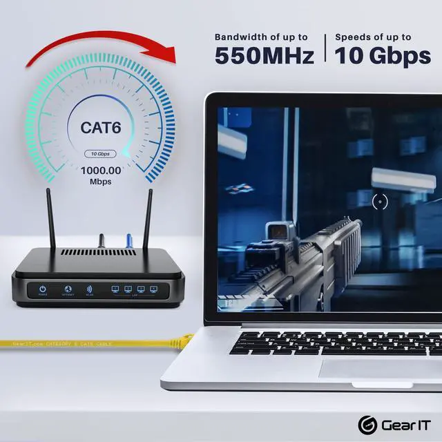 Alt view image 5 of 5 - GearIT 2 ft Cat6 Ethernet Cable - Yellow, Cat6 Patch Cable for Network & Internet