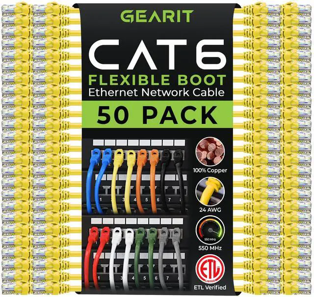 Main image of GearIT 2 ft Cat6 Ethernet Cable - Yellow, Cat6 Patch Cable for Network & Internet
