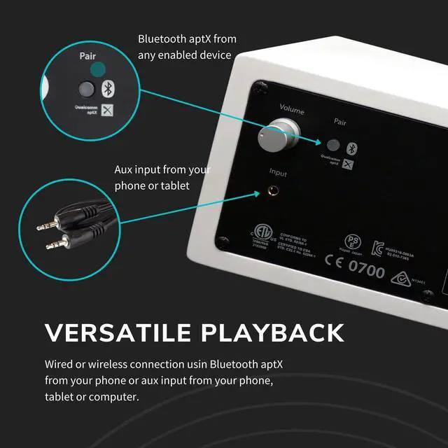 Alt view image 5 of 5 - Audioengine All in One A2+ (B2) Portable Wireless Speaker - Audio with Lossless aptX Bluetooth and Analog Audio Input for Phone, Tablet, and Computers