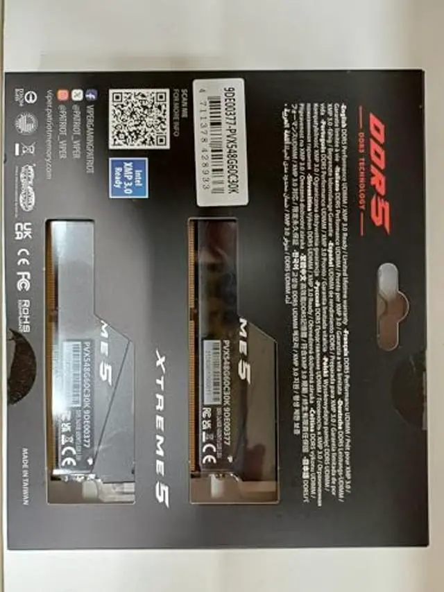 Alt view image 5 of 5 - Patriot Viper Xtreme 5 DDR5 RAM 48GB (2X24GB) 6000MT/s CL30 1.35v UDIMM Desktop Gaming Memory Kit Compatible with Intel XMP/AMD Expo - PVX548G60C30K