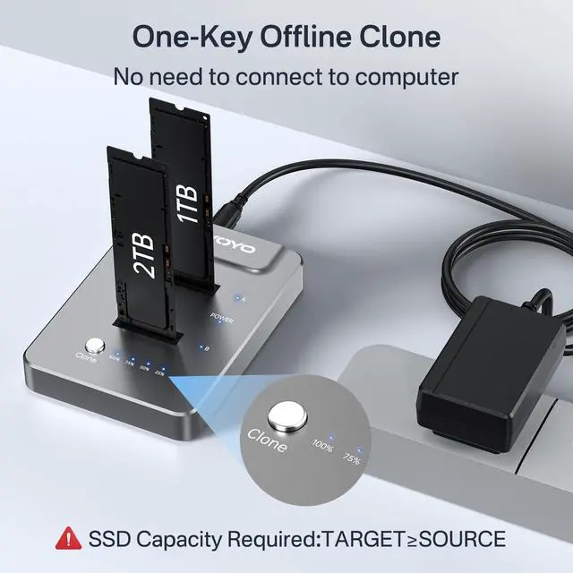 Alt view image 2 of 5 - ANYOYO M.2 Duplicator Dual-Bay Offline Clone,USB C to NVME Docking Station M.2 Reader Tool-Free 20Gbps,USB3.2 Gen 2X2 to SSD cloner for M.2 SSD M Key Hard Drives Enclosure