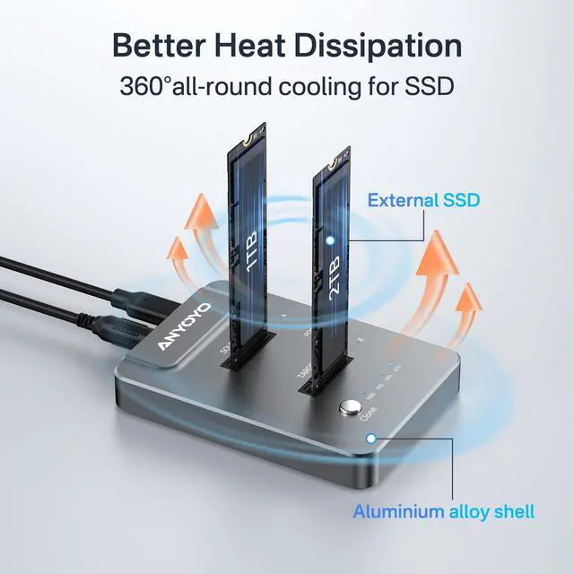 Alt view image 3 of 5 - ANYOYO M.2 Duplicator Dual-Bay Offline Clone,USB C to NVME Docking Station M.2 Reader Tool-Free 20Gbps,USB3.2 Gen 2X2 to SSD cloner for M.2 SSD M Key Hard Drives Enclosure