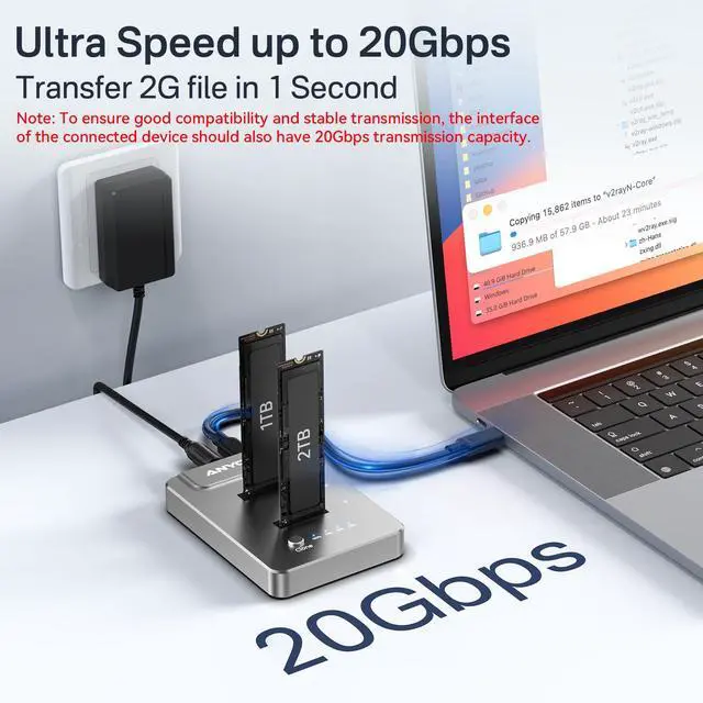 Alt view image 5 of 5 - ANYOYO M.2 Duplicator Dual-Bay Offline Clone,USB C to NVME Docking Station M.2 Reader Tool-Free 20Gbps,USB3.2 Gen 2X2 to SSD cloner for M.2 SSD M Key Hard Drives Enclosure