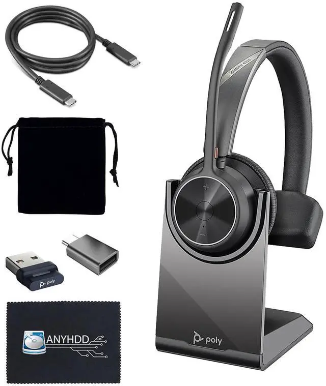 Main image of Poly Voyager 4310 UC Wireless Headset + Charge Stand - Connect to PC/Mac & Cell Phone, Single-Ear Headset with Mic + Charging Station + USB A to C Adapter + USB C-C Cable + Pouch + Microfiber Cloth