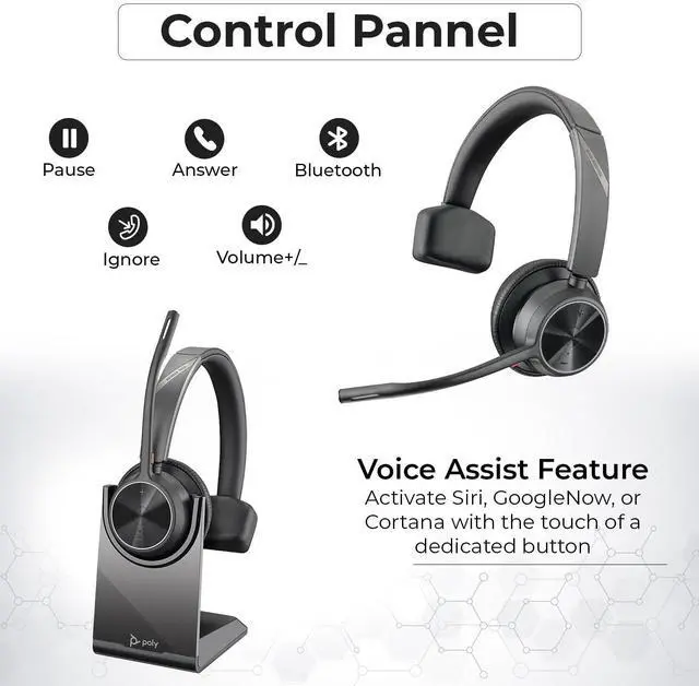 Alt view image 4 of 5 - Poly Voyager 4310 UC Wireless Headset + Charge Stand - Connect to PC/Mac & Cell Phone, Single-Ear Headset with Mic + Charging Station + USB A to C Adapter + USB C-C Cable + Pouch + Microfiber Cloth
