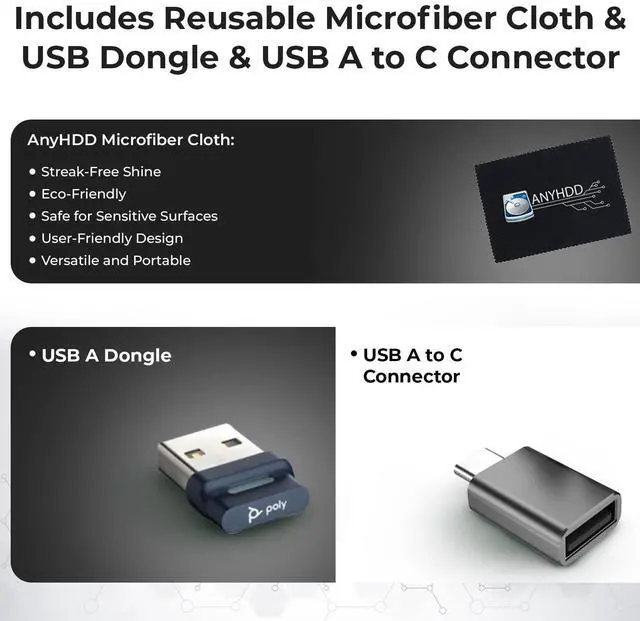 Alt view image 5 of 5 - Poly Voyager 4310 UC Wireless Headset + Charge Stand - Connect to PC/Mac & Cell Phone, Single-Ear Headset with Mic + Charging Station + USB A to C Adapter + USB C-C Cable + Pouch + Microfiber Cloth