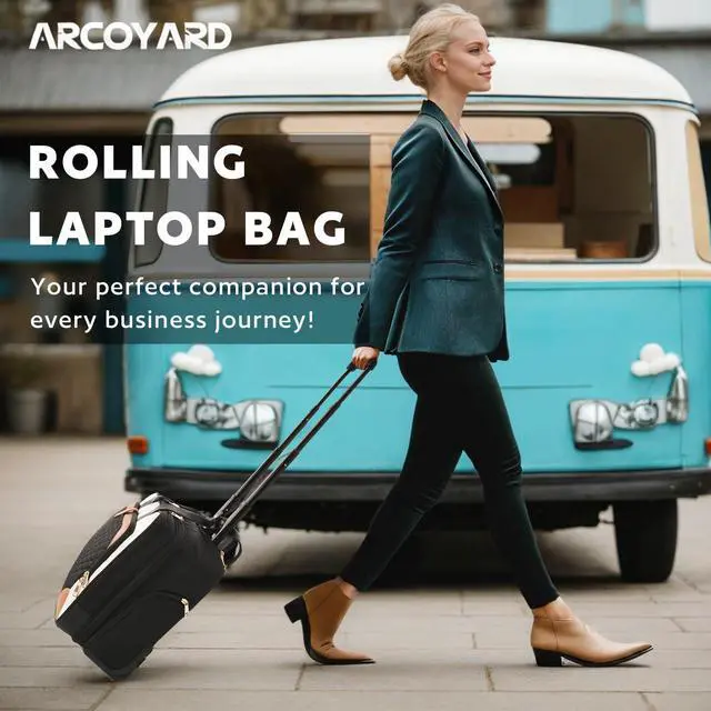 Alt view image 2 of 5 - Arcoyard Rolling Laptop Bag, Rolling Briefcase for Women with Waterproof Pocket, 17.3 Inch Computer Bag, Underseat Carry On Luggage with Wheels for Work Travel Business, Lightweight Beige Brown