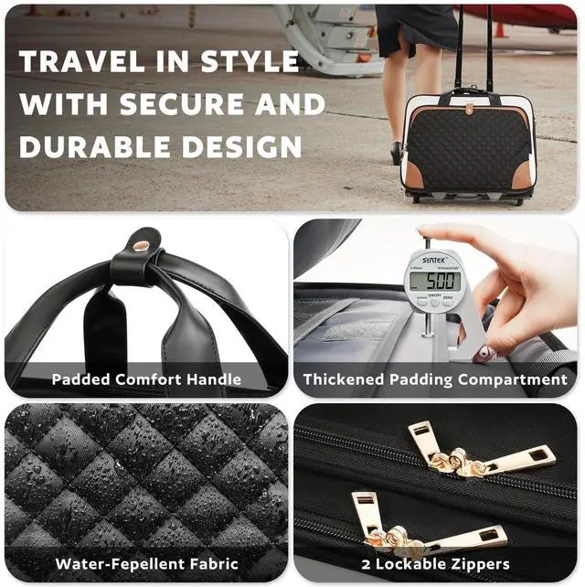 Alt view image 5 of 5 - Arcoyard Rolling Laptop Bag, Rolling Briefcase for Women with Waterproof Pocket, 17.3 Inch Computer Bag, Underseat Carry On Luggage with Wheels for Work Travel Business, Lightweight Beige Brown