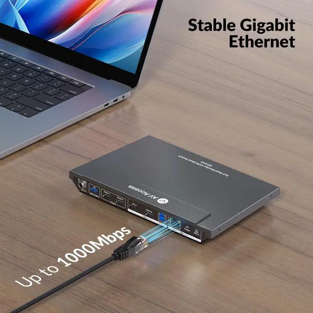 Alt view image 3 of 5 - AV Access KVM Switch Docking Station for 2 Monitors 2 Computers, 4K KVM Switch Dual Monitor for Laptop & Desktop, EDID, 1G Ethernet, 100W USB-C Charging, 3X USB 3.0, Ideal for Home Office & Gaming