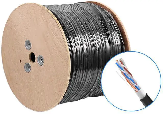 Alt view image 2 of 5 - AvesView CAT6 Outdoor Ethernet Cable 1000ft, 23AWG Bare Copper (BC) Unshielded Twisted Pair (UTP), UV Resistant, 10Gbps Data Transmission, 550MHz Bandwidth, 10Gbps, Bulk Ethernet Cable Black