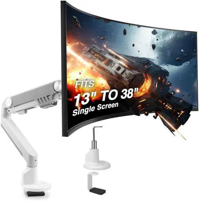 Main image of AVLT Single 13"-38" Monitor Arm Desk Mount fits One Flat/Curved/Ultrawide Monitor Full Motion Height Swivel Tilt Rotation Adjustable Monitor Arm - VESA/C-Clamp/Cable Management - White