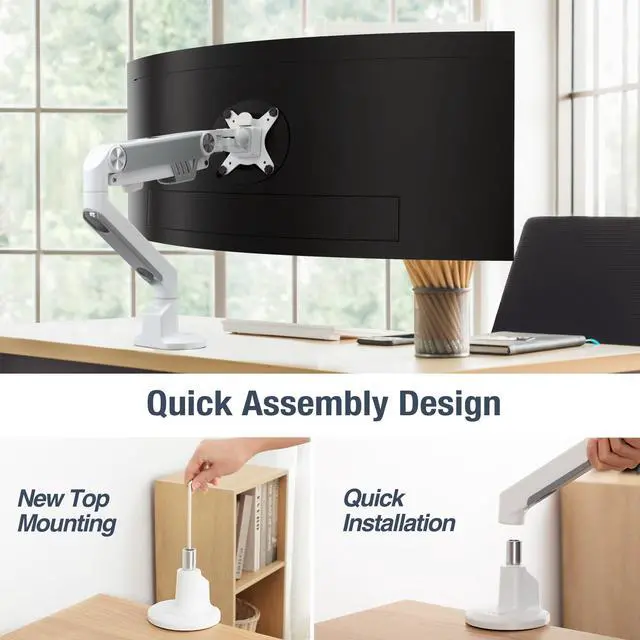 Alt view image 5 of 5 - AVLT Single 13"-38" Monitor Arm Desk Mount fits One Flat/Curved/Ultrawide Monitor Full Motion Height Swivel Tilt Rotation Adjustable Monitor Arm - VESA/C-Clamp/Cable Management - White